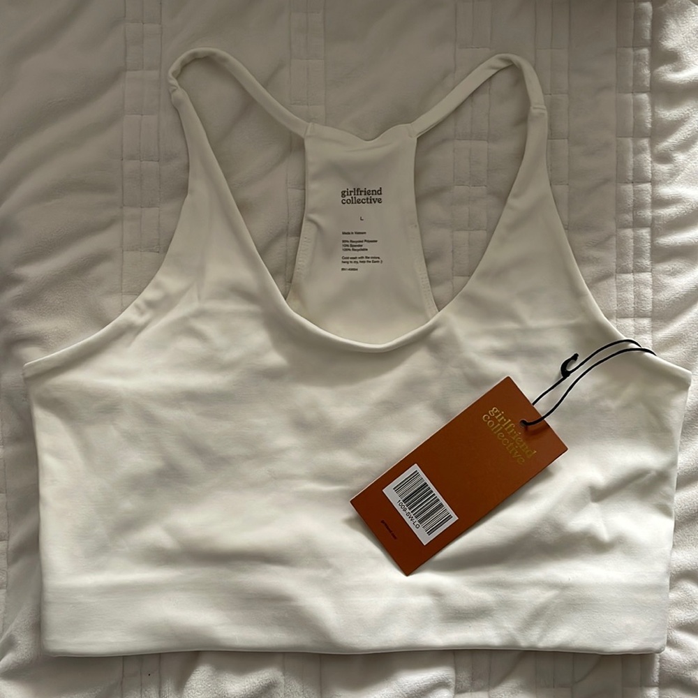 White racer back halter tank sports bra